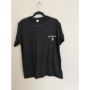 Mama Heart Graphic T-Shirt Black Short Sleeve Crew Neck Top Large